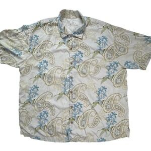 Tommy Bahama Mens XXL Silk Paisley Floral Short Sleeve‎ Shirt Blue RN86549